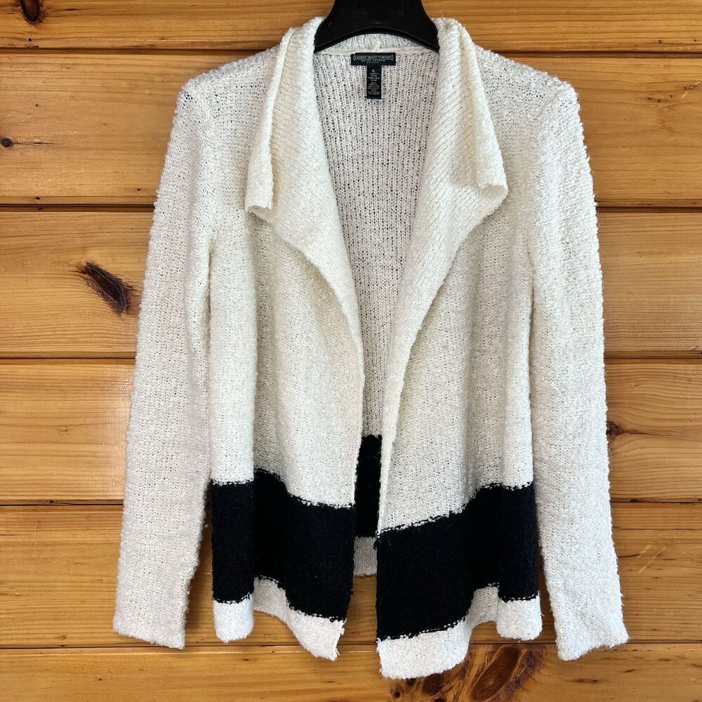 Ralph Lauren Jeans Co Open Front Cream Black Cardigan Sweater Sz Petite L
